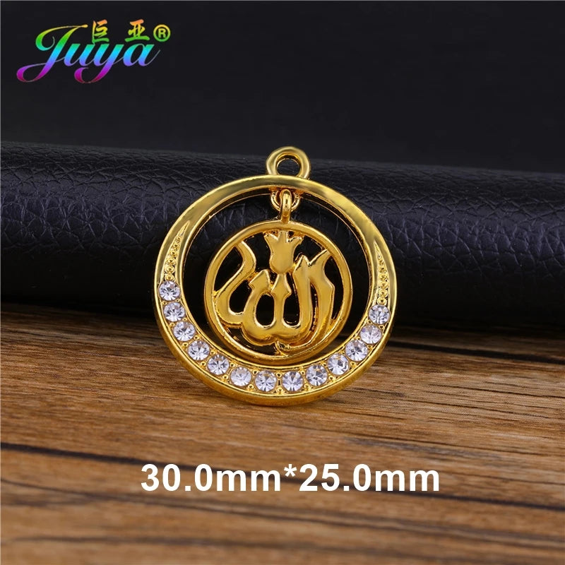 Juya 10Pcs/Lot Wholesale DIY Gold/Silver Color Crescent Allah Muslim Charms For Religious Islamic Jewelry Making Supplies