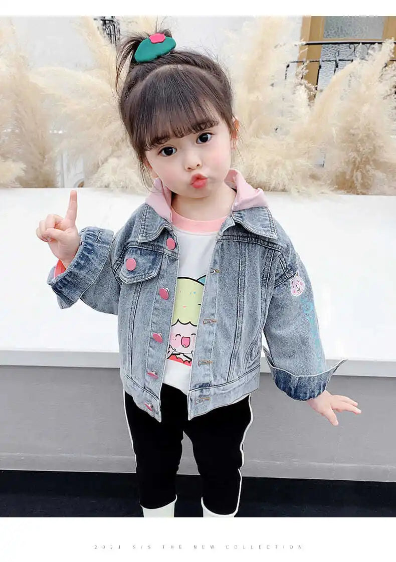 Kids Denim Jackets for Girls Baby New Flower Embroidery Coats Fashion Spring Autumn  Children Outwear Ripped Jeans Jackets 1-5Y