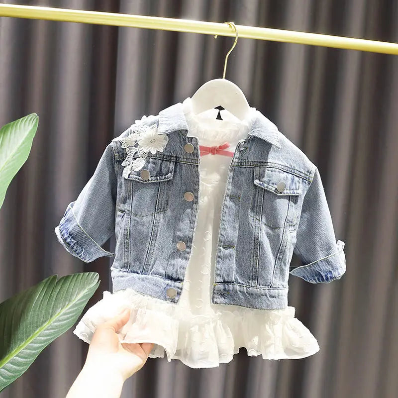 Kids Denim Jackets for Girls Baby New Flower Embroidery Coats Fashion Spring Autumn  Children Outwear Ripped Jeans Jackets 1-5Y