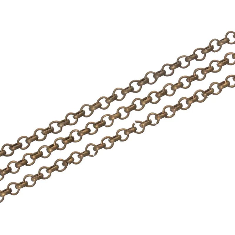 10m/Lot Diam 2/3/3.8mm Charms Metal Neckace Bracelet Chains Bulk Antique Bronze/Gold/Silver Rolo ChainDIY Craft For Jewelry Set
