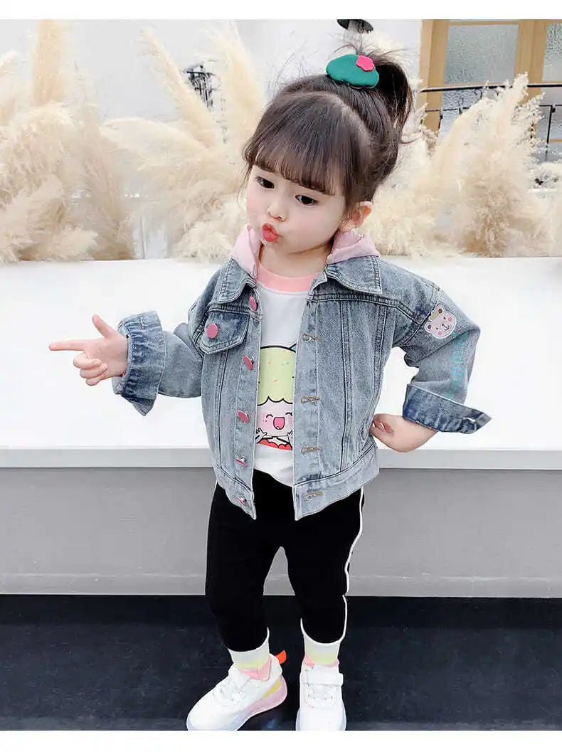 Kids Denim Jackets for Girls Baby New Flower Embroidery Coats Fashion Spring Autumn  Children Outwear Ripped Jeans Jackets 1-5Y