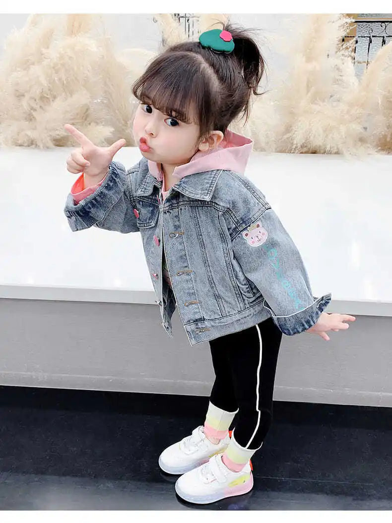 Kids Denim Jackets for Girls Baby New Flower Embroidery Coats Fashion Spring Autumn  Children Outwear Ripped Jeans Jackets 1-5Y