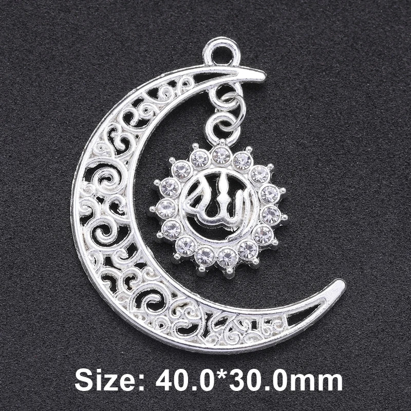 Juya 10Pcs/Lot Wholesale DIY Gold/Silver Color Crescent Allah Muslim Charms For Religious Islamic Jewelry Making Supplies