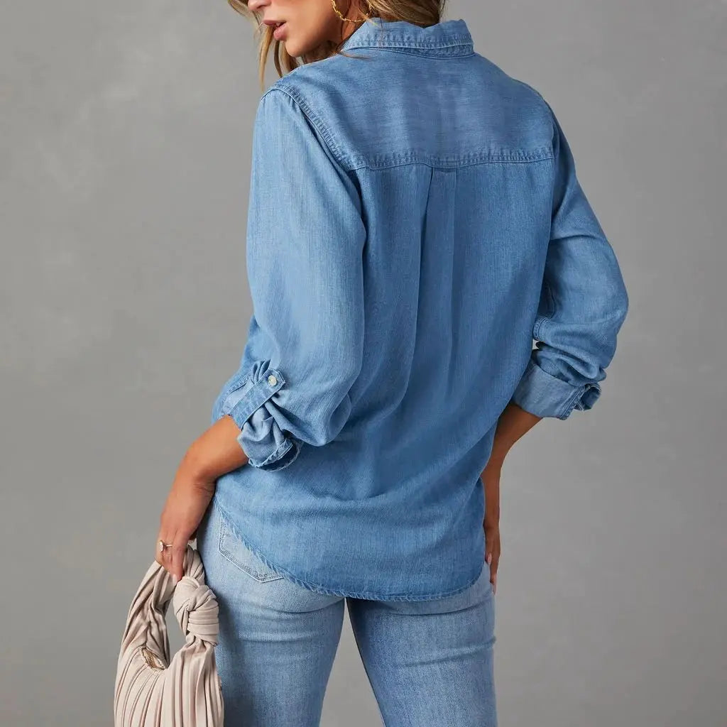 Denim Shirts For Women Spring Autumn New Vintage Denim Shirt Casual Fashion Lapel Single-breasted Long-sleeved Shirt Female Tops