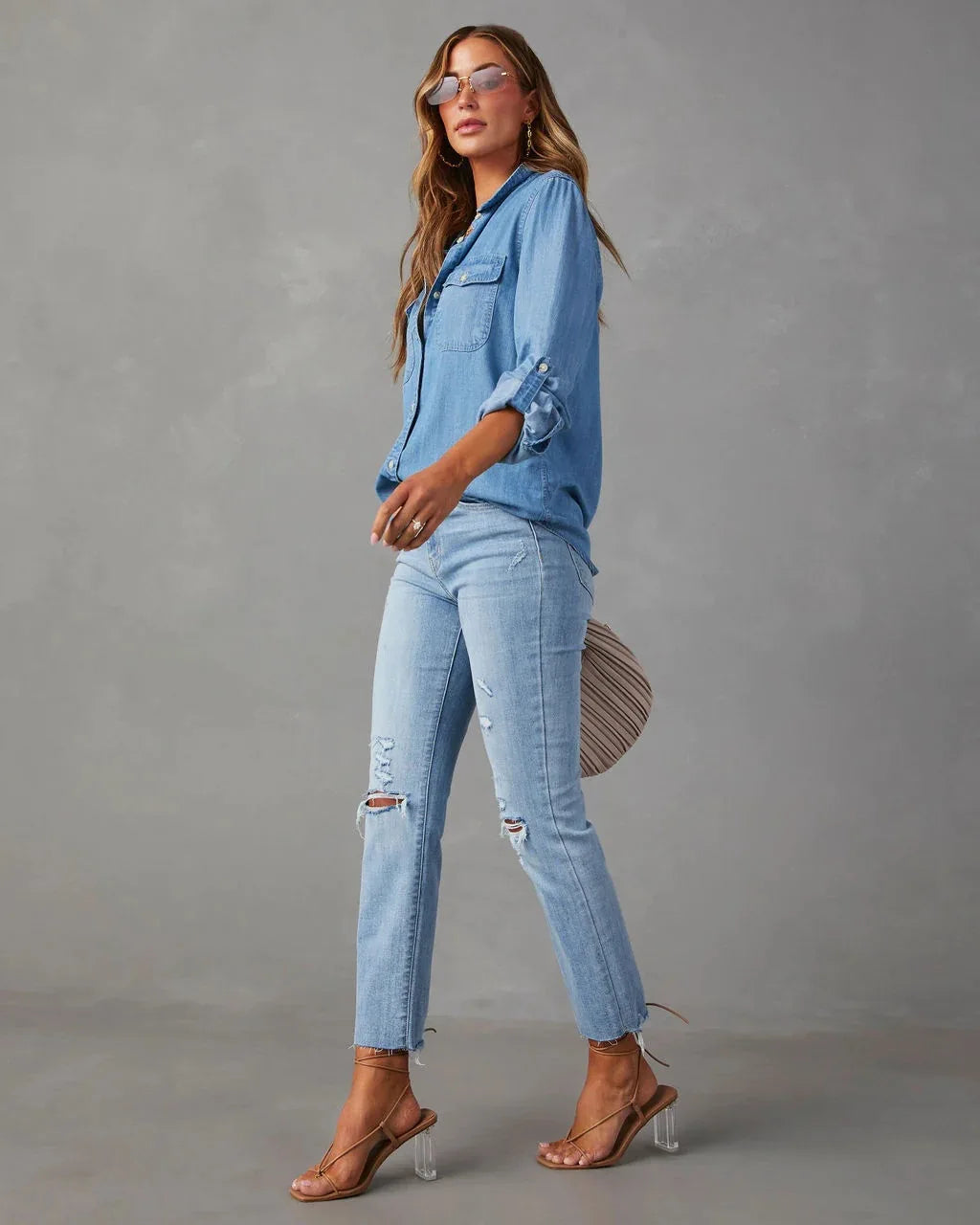 Denim Shirts For Women Spring Autumn New Vintage Denim Shirt Casual Fashion Lapel Single-breasted Long-sleeved Shirt Female Tops