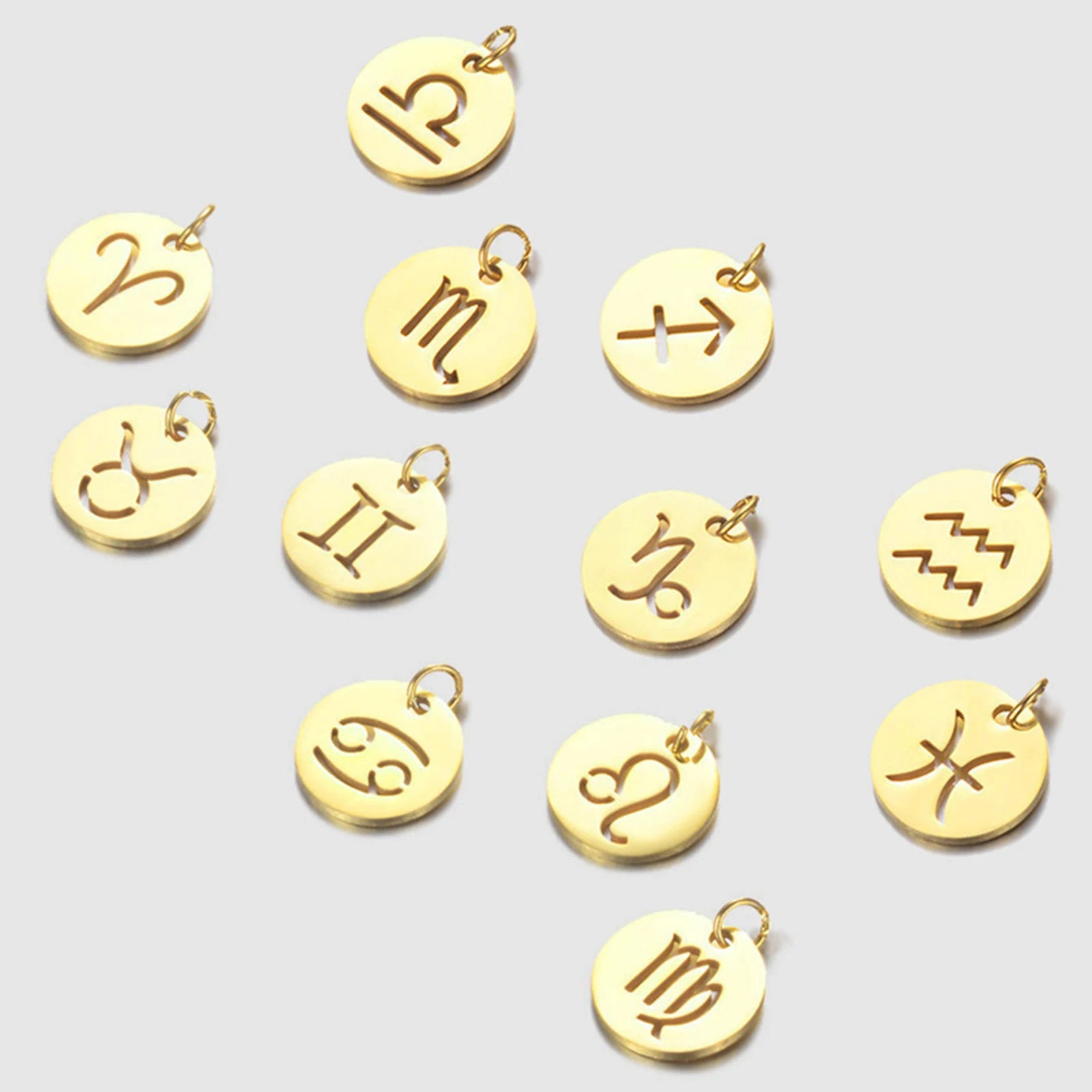 12pcs Gold Plated Stainless Steel Pendant 12 Zodiac Zircon Silver/Gold Color Charms for DIY Necklace Jewelry Making Accessorie