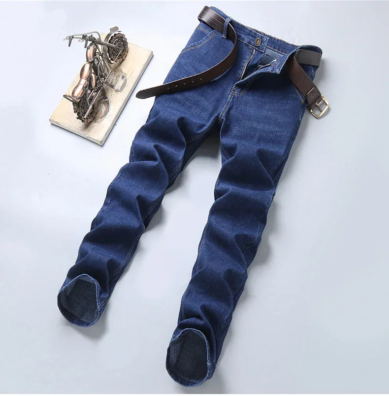Men's Soft Straight Denim Pants 2025 Autumn Classic Business Black Biker Jeans Overalls Masculino Pantalone Hombre Mannen Homme