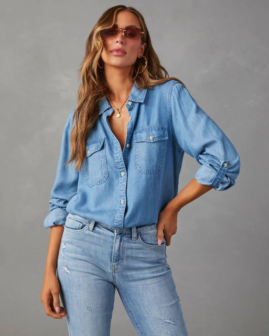 Denim Shirts For Women Spring Autumn New Vintage Denim Shirt Casual Fashion Lapel Single-breasted Long-sleeved Shirt Female Tops