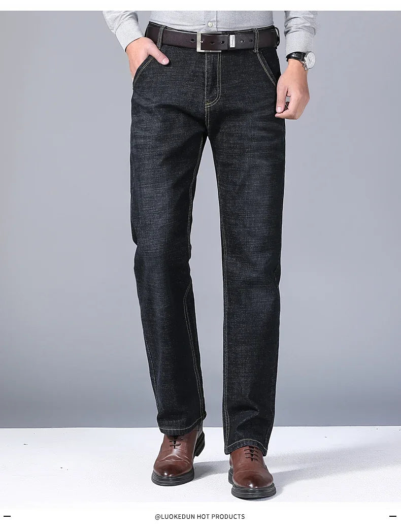 Men's Soft Straight Denim Pants 2025 Autumn Classic Business Black Biker Jeans Overalls Masculino Pantalone Hombre Mannen Homme
