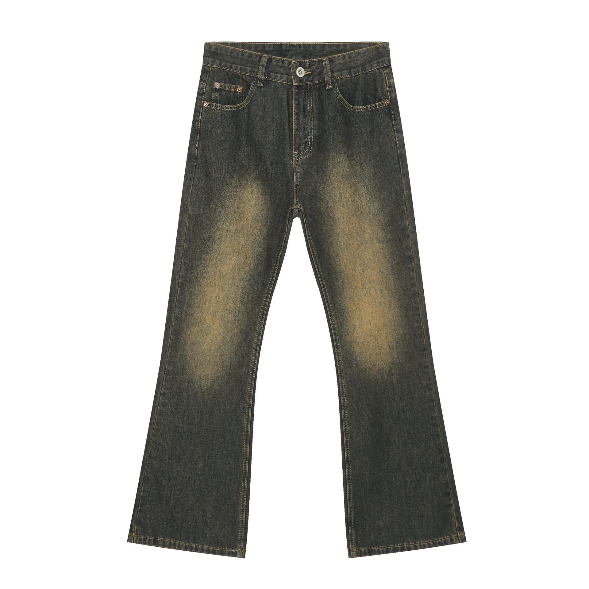 2025 New Male Japan Korea Style Vintage Denim Trousers Pant Men High Street Hip Hop Casual Hole Small Flare Jeans Pant