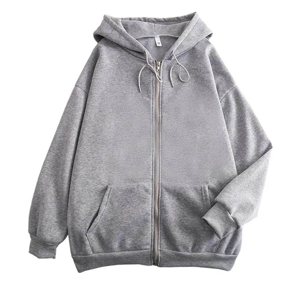 High Street Hoodie Men Solid Color Zip Up Long Sleeve Loose Jacket Coats Casual Hooded Sweatshirt Y2K Fashion Outdoor Clothes