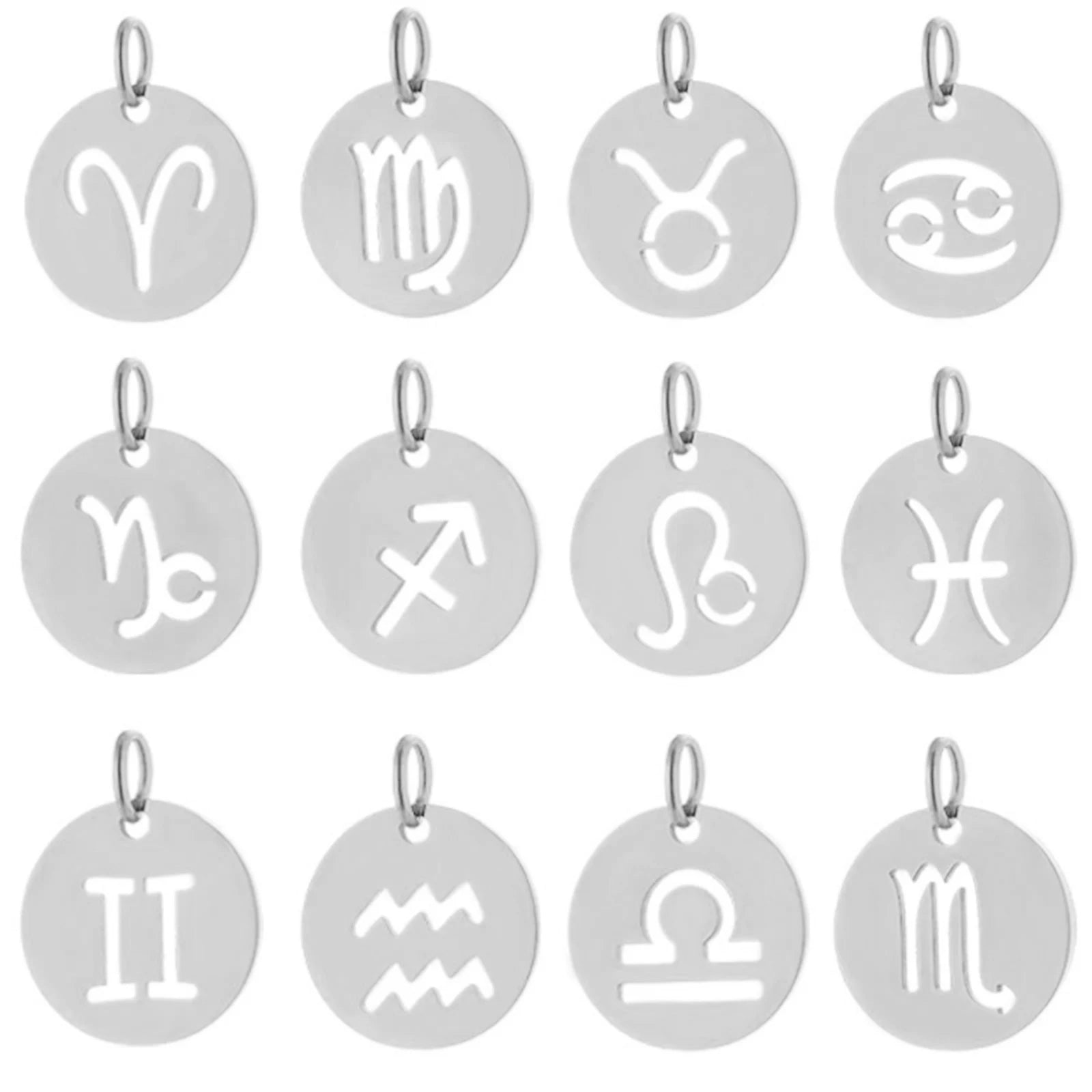 12pcs Gold Plated Stainless Steel Pendant 12 Zodiac Zircon Silver/Gold Color Charms for DIY Necklace Jewelry Making Accessorie
