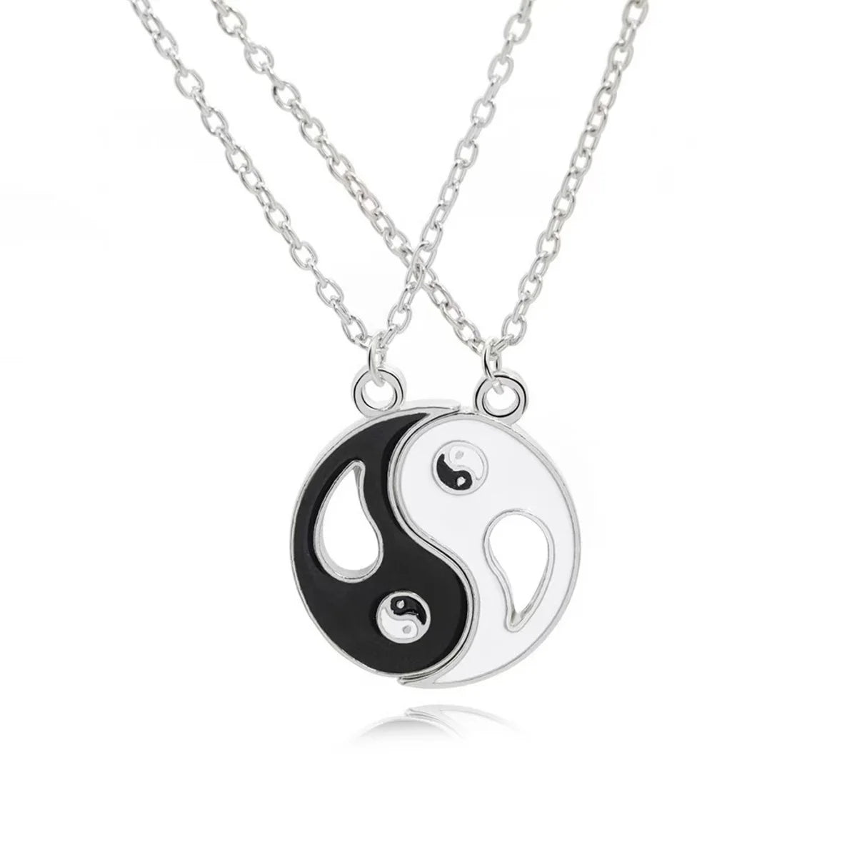 2Pcs Tai Chi Yin Yang Eight Trigrams Pendant Necklaces Set for Couple Silver Color Chain Matching Lover Choker Collar Gift New
