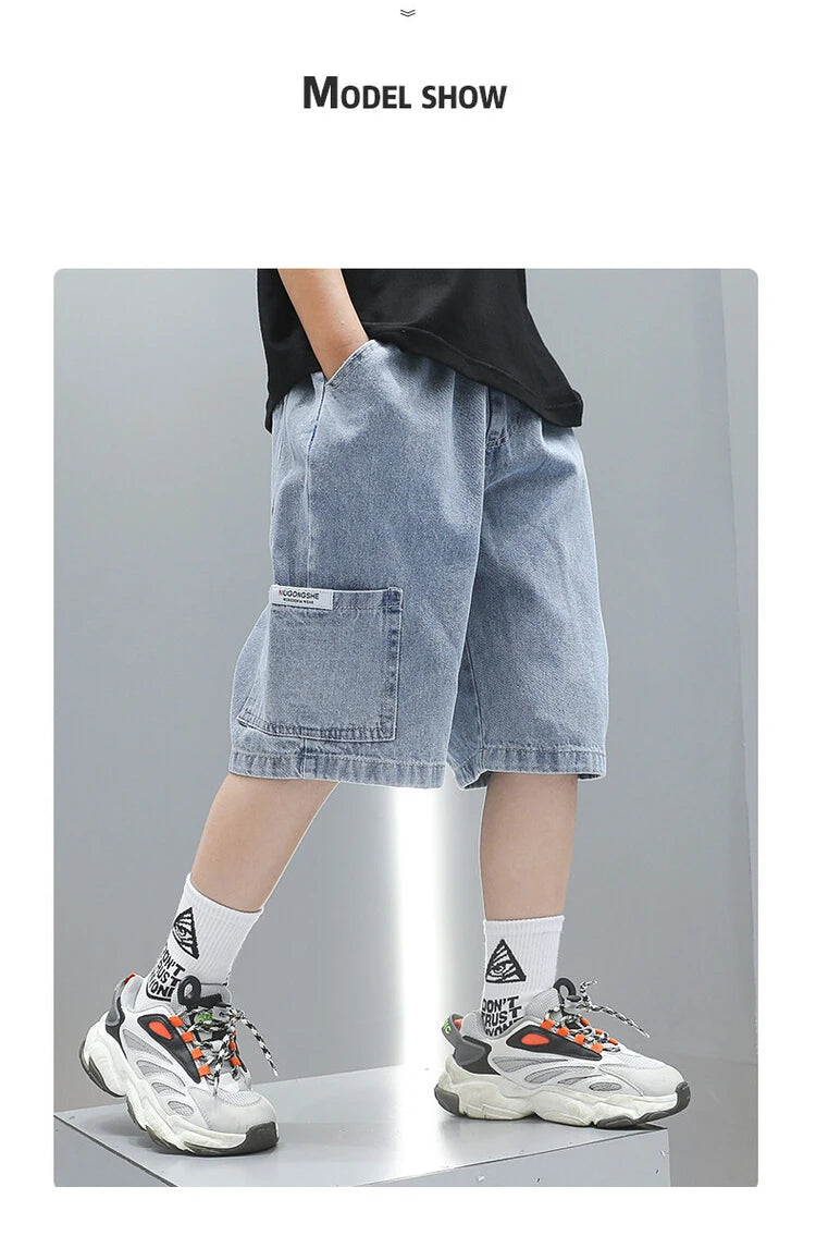 Children Jeans Boys Girls Cotton Shorts  Splice Stretch Denim shorts Korean Teenage Trousers Wear Kids Clothing DenimRipped