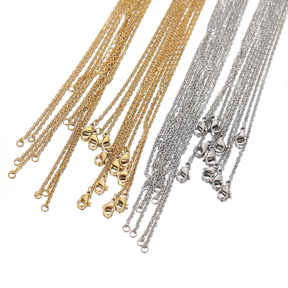 10pcs 50cm 2mm Gold Color Stainless Steel Link Chains Necklaces Fashion Jewelry Cuban Chains Wholesale Chain DIY Crafts Supplies