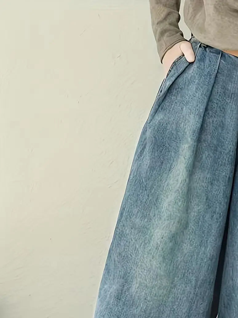 Women's Denim Cropped Pants, Loose Fit, Casual Retro Harem Pants