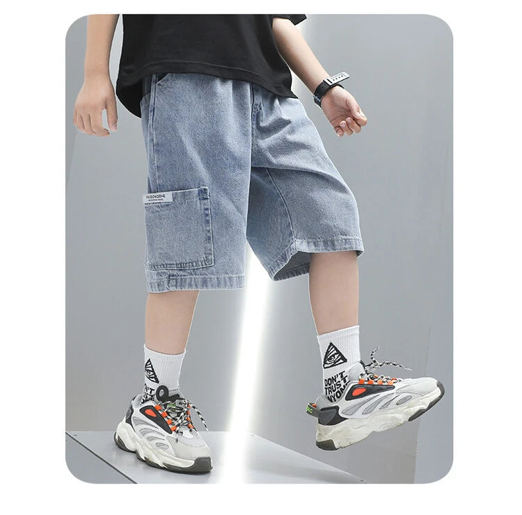 Children Jeans Boys Girls Cotton Shorts  Splice Stretch Denim shorts Korean Teenage Trousers Wear Kids Clothing DenimRipped