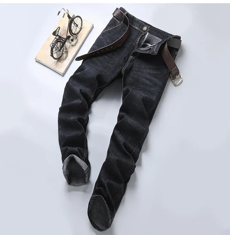 Men's Soft Straight Denim Pants 2025 Autumn Classic Business Black Biker Jeans Overalls Masculino Pantalone Hombre Mannen Homme