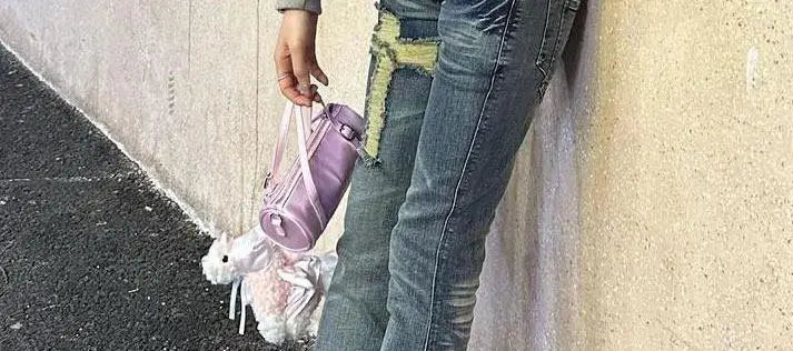 Women's Ripped Denim Pants Korean 2000s American Retro Skinny Abi Low Rise Flare Jeans Skinny Long Trousers Japanese Y2k Grunge