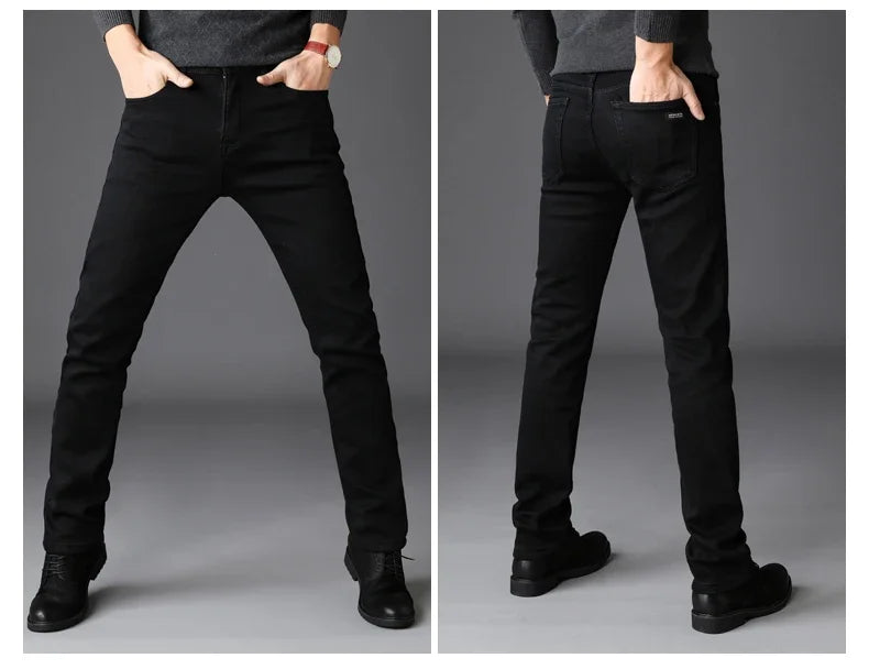 Spring Autumn Men Classic Fashion Brand Jeans Homme Man Soft Stretch Black Biker Masculino Denim Trousers Mens Pants Overalls