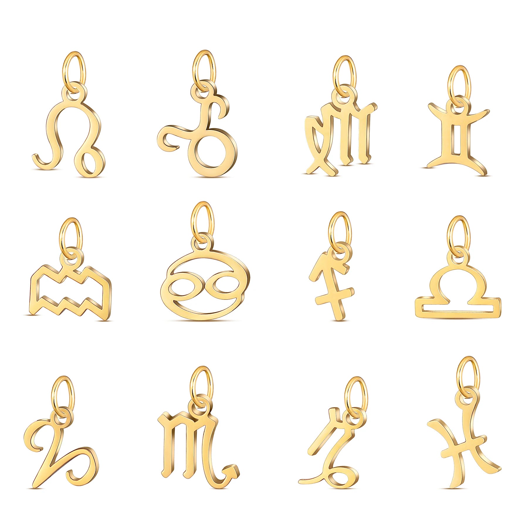 12pcs Gold Plated Stainless Steel Pendant 12 Zodiac Zircon Silver/Gold Color Charms for DIY Necklace Jewelry Making Accessorie
