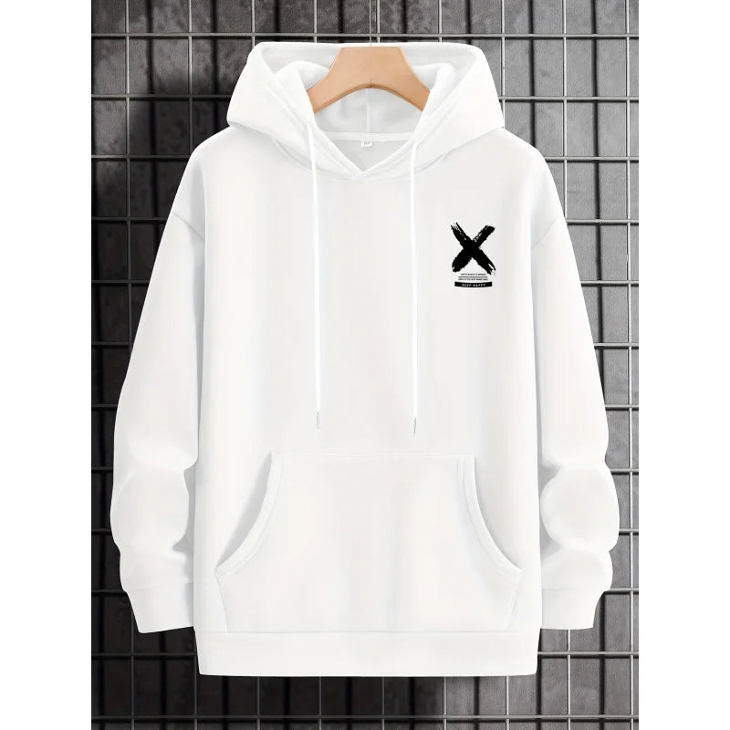 Men's Fashion Street Hip Hop Hoodie Letter Pattern Printed Drawstring Suitable for Spring and Autumn Casual Loose Sweatshirt