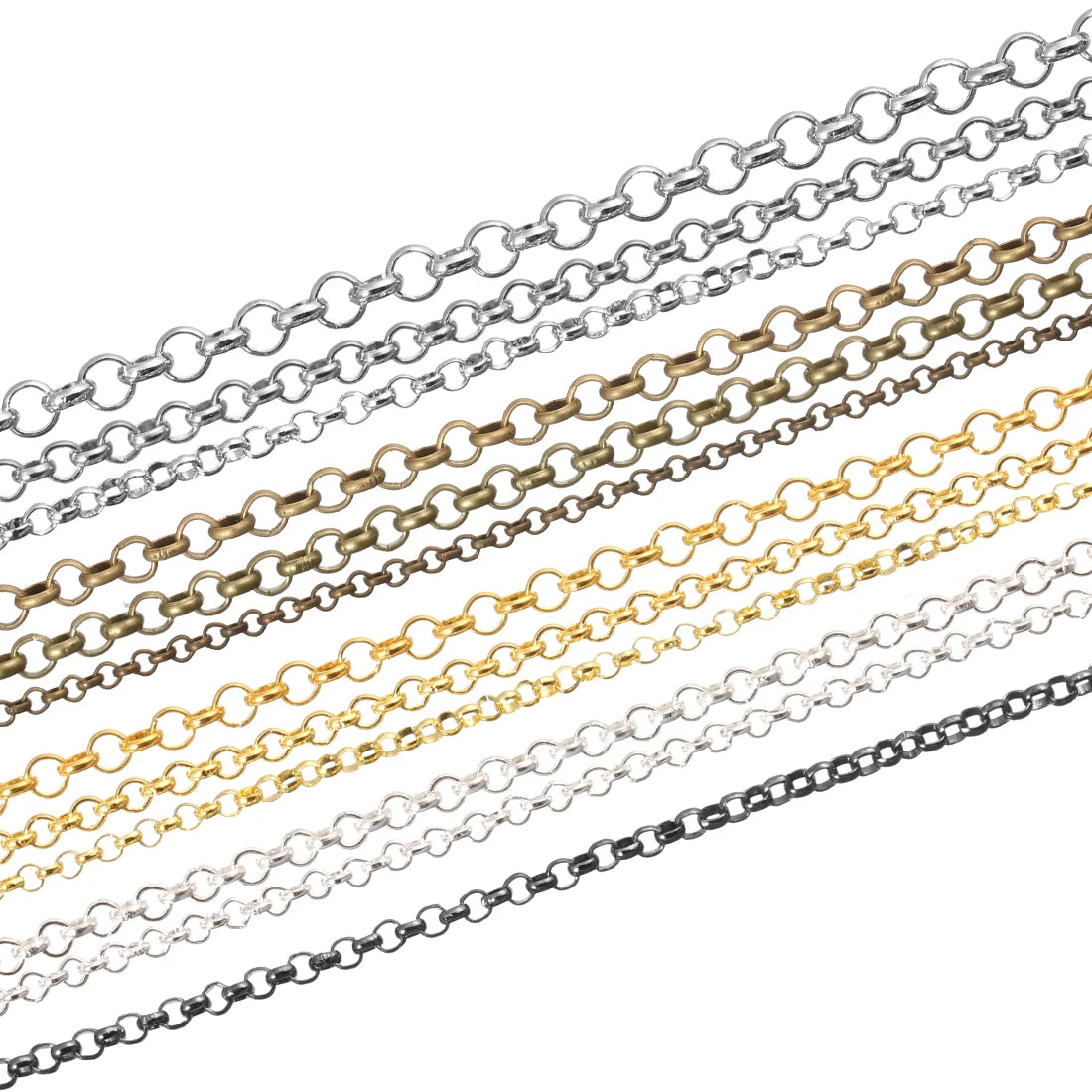 10m/Lot Diam 2/3/3.8mm Charms Metal Neckace Bracelet Chains Bulk Antique Bronze/Gold/Silver Rolo ChainDIY Craft For Jewelry Set