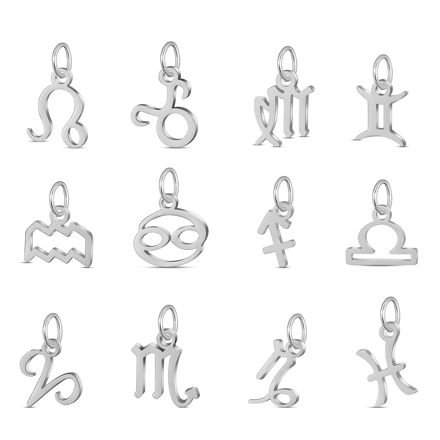 12pcs Gold Plated Stainless Steel Pendant 12 Zodiac Zircon Silver/Gold Color Charms for DIY Necklace Jewelry Making Accessorie