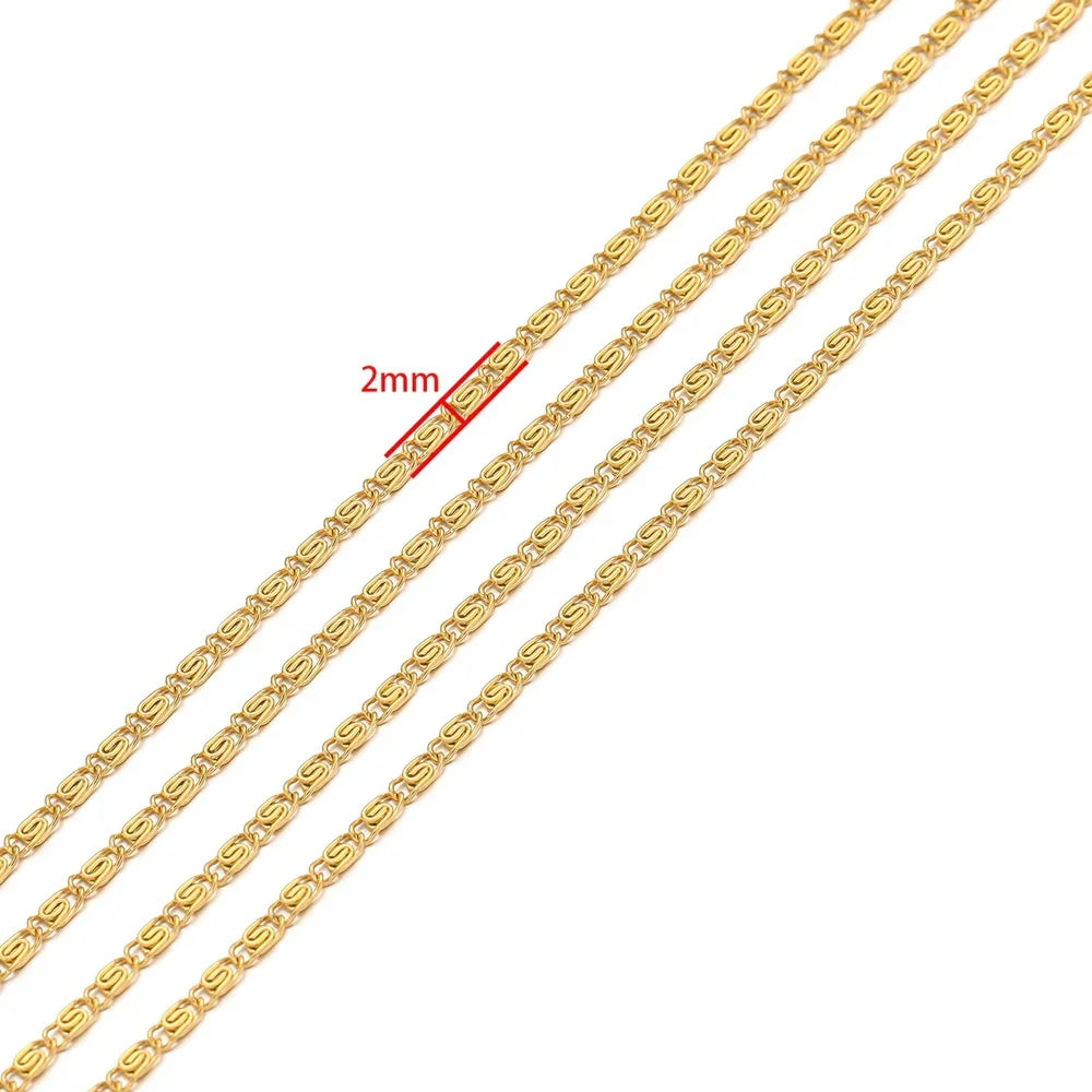 2 Meters/lot Gold Plated Stainless Steel 2mm Wide Chains DIY Jewelry Chains for Necklace Bracelet Making Findings Chain Bulk