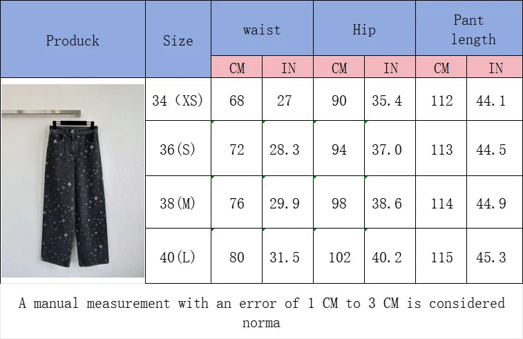 Women's Luxury Floral Denim Jeans, High Waist Wide Leg Trousers, Premium High Quality Loose Fit Pants, Designer Vintage Fashion