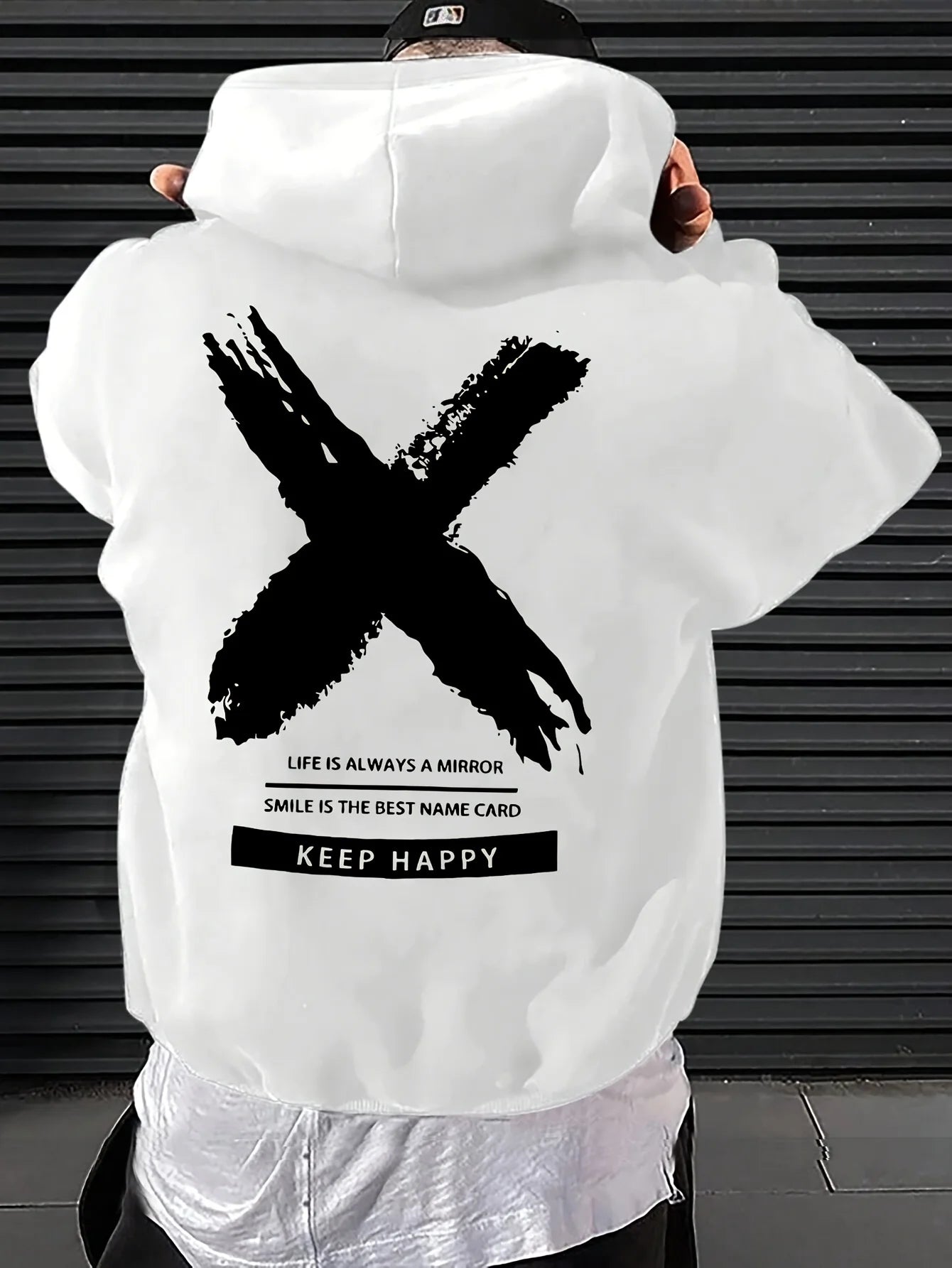 Men's Fashion Street Hip Hop Hoodie Letter Pattern Printed Drawstring Suitable for Spring and Autumn Casual Loose Sweatshirt