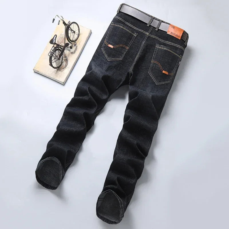Men's Soft Straight Denim Pants 2025 Autumn Classic Business Black Biker Jeans Overalls Masculino Pantalone Hombre Mannen Homme