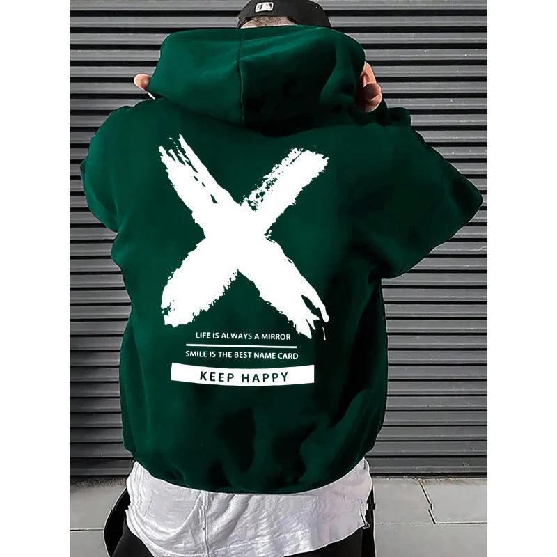 Men's Fashion Street Hip Hop Hoodie Letter Pattern Printed Drawstring Suitable for Spring and Autumn Casual Loose Sweatshirt