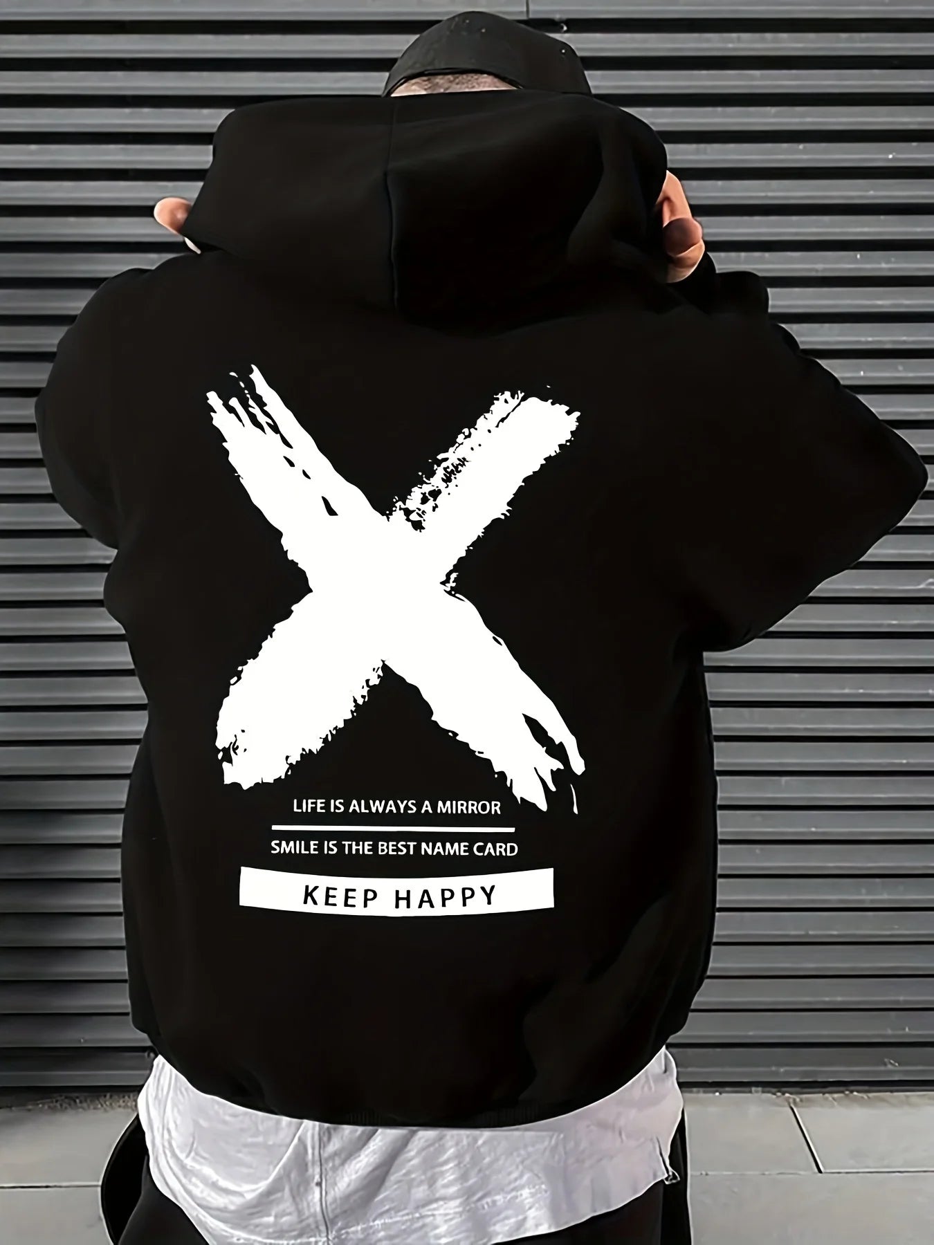 Men's Fashion Street Hip Hop Hoodie Letter Pattern Printed Drawstring Suitable for Spring and Autumn Casual Loose Sweatshirt