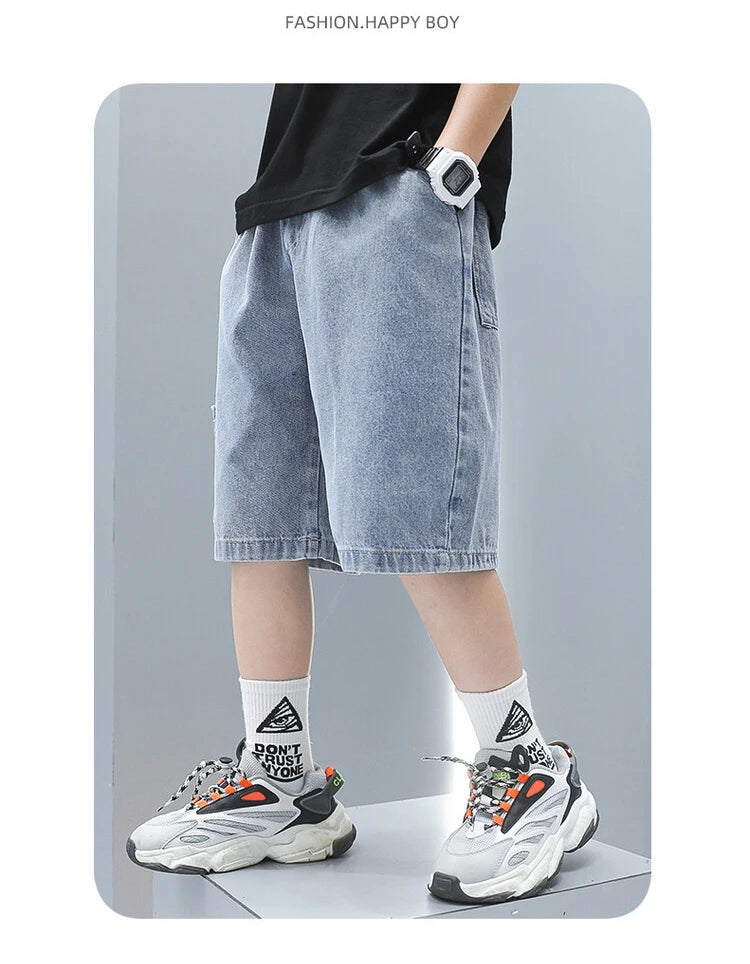Children Jeans Boys Girls Cotton Shorts  Splice Stretch Denim shorts Korean Teenage Trousers Wear Kids Clothing DenimRipped