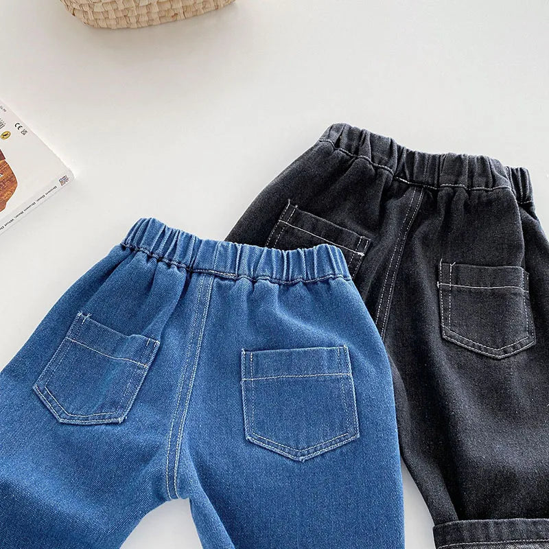 Kids Jeans 9M-5T Children Girls Solid Color Denim Blue Pants Baby Boys Cute Casual Trousers