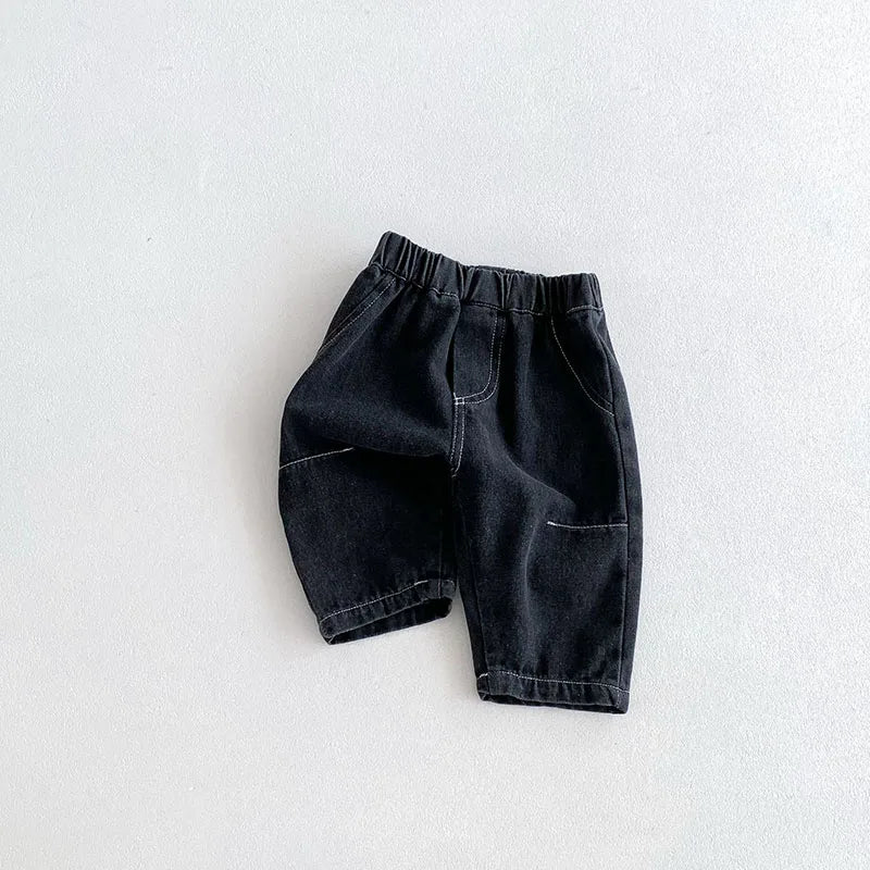 Kids Jeans 9M-5T Children Girls Solid Color Denim Blue Pants Baby Boys Cute Casual Trousers