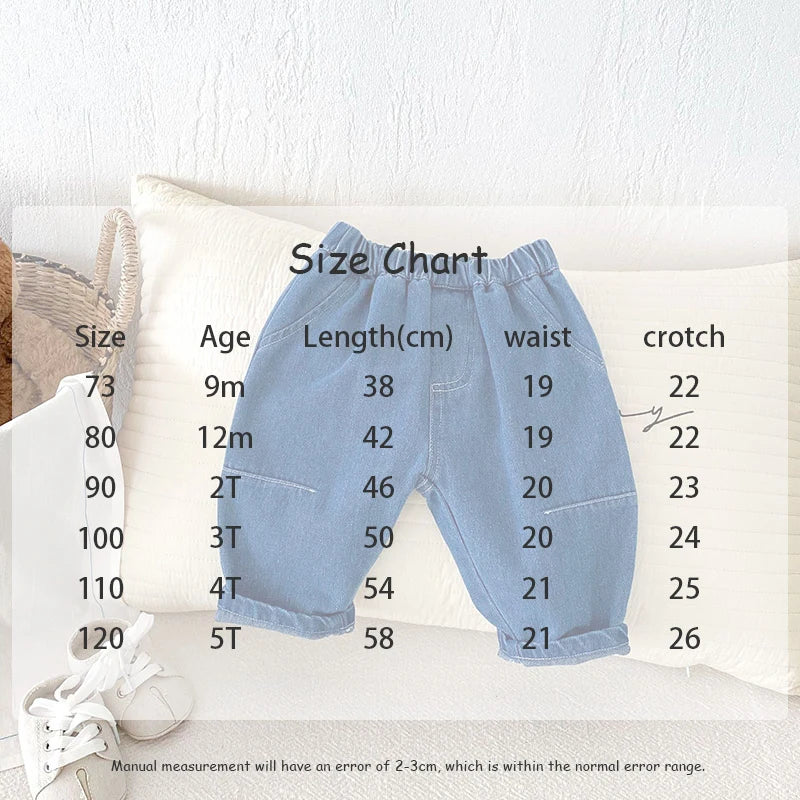 Kids Jeans 9M-5T Children Girls Solid Color Denim Blue Pants Baby Boys Cute Casual Trousers