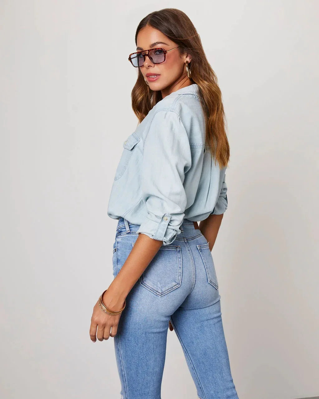 Denim Shirts For Women Spring Autumn New Vintage Denim Shirt Casual Fashion Lapel Single-breasted Long-sleeved Shirt Female Tops