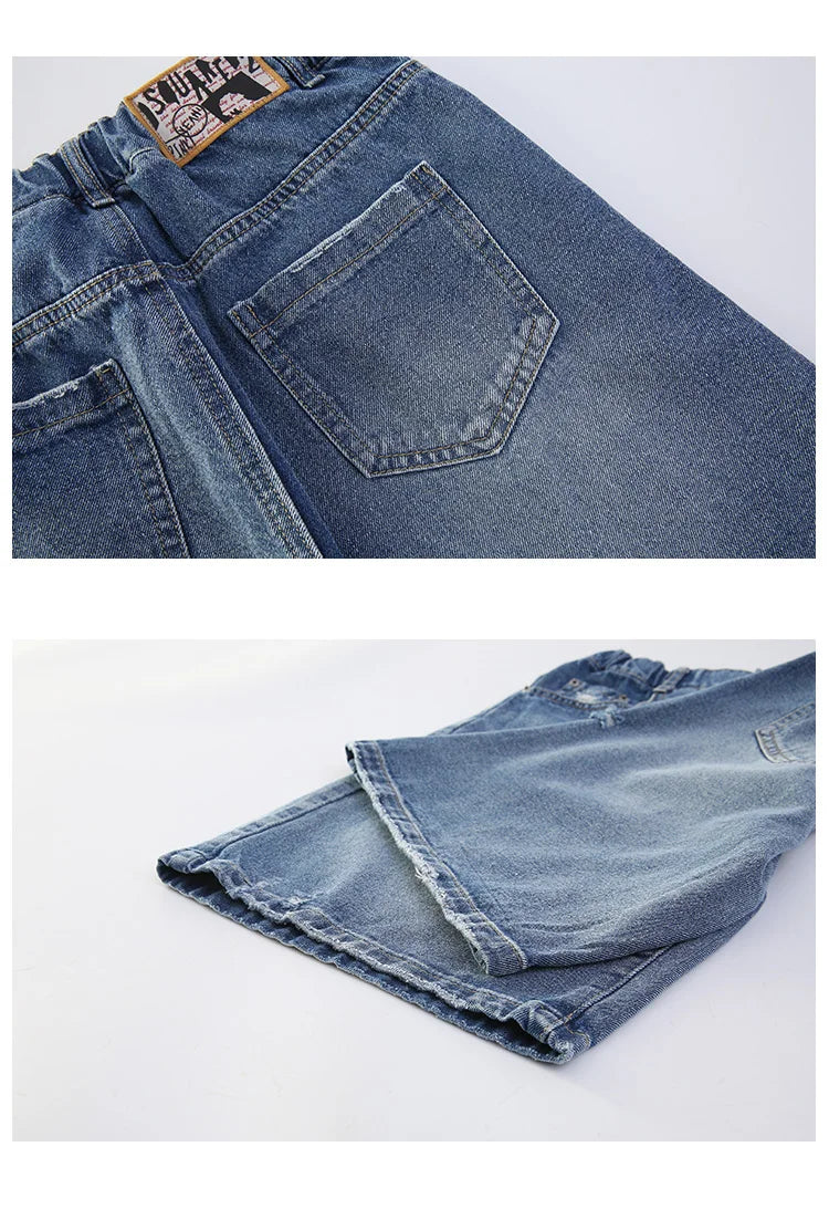 Kids New Summer Denim Shorts For Teen Girls Casual Knee-Length Jeans with Hole Elegant Teenage Child Fashion Shorts Pants 5-14T