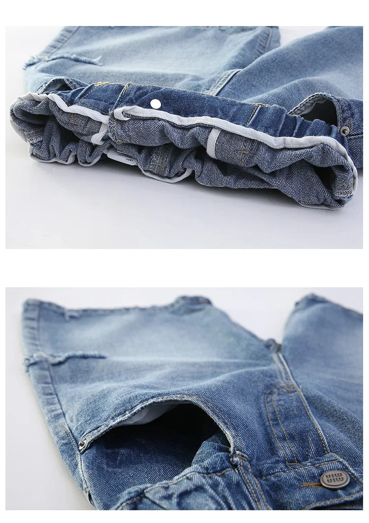 Kids New Summer Denim Shorts For Teen Girls Casual Knee-Length Jeans with Hole Elegant Teenage Child Fashion Shorts Pants 5-14T
