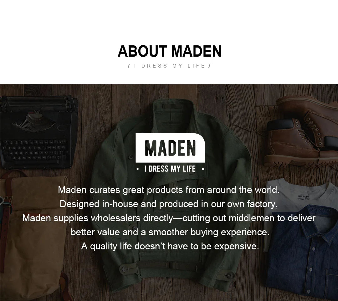 Maden Men's Washed Denim Jeans Wide Leg Straight Pants Elastic Waist Drawstring Loose Fit Casual Trousers for Spring Fall