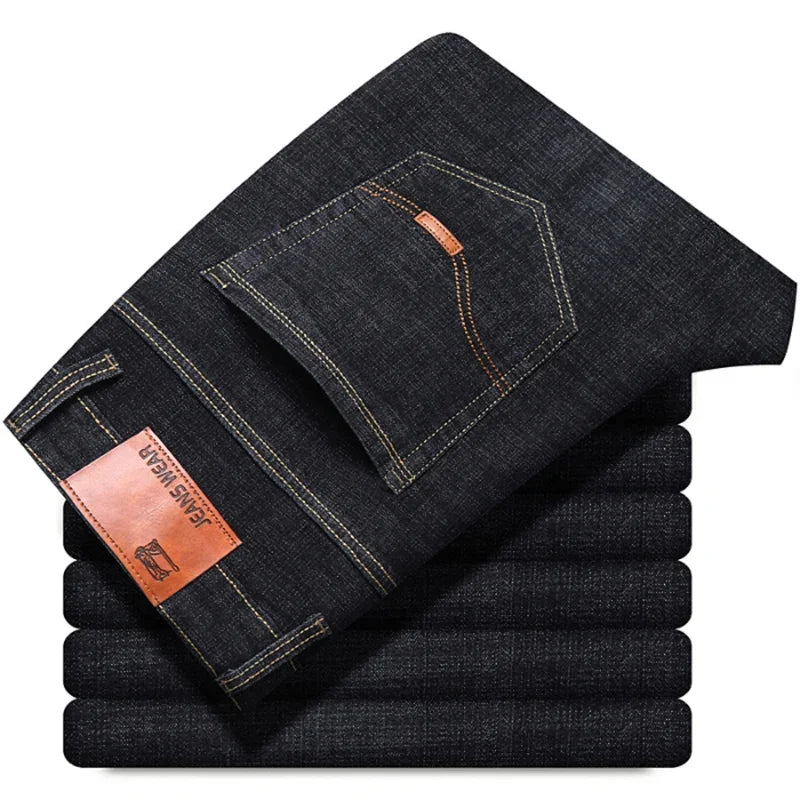 Men's Soft Straight Denim Pants 2025 Autumn Classic Business Black Biker Jeans Overalls Masculino Pantalone Hombre Mannen Homme