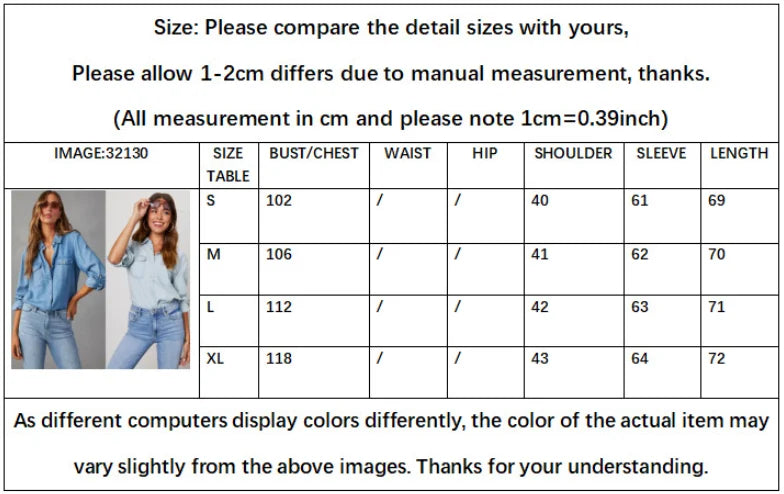 Denim Shirts For Women Spring Autumn New Vintage Denim Shirt Casual Fashion Lapel Single-breasted Long-sleeved Shirt Female Tops