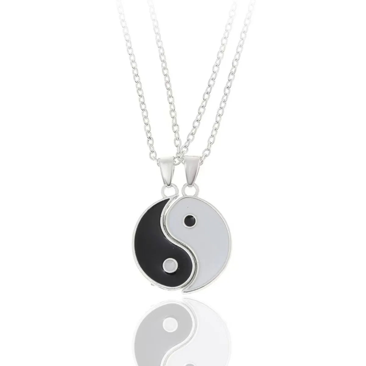 2Pcs Tai Chi Yin Yang Eight Trigrams Pendant Necklaces Set for Couple Silver Color Chain Matching Lover Choker Collar Gift New