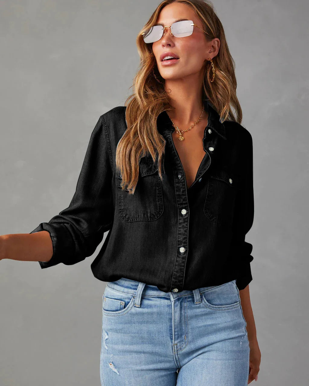 Denim Shirts For Women Spring Autumn New Vintage Denim Shirt Casual Fashion Lapel Single-breasted Long-sleeved Shirt Female Tops